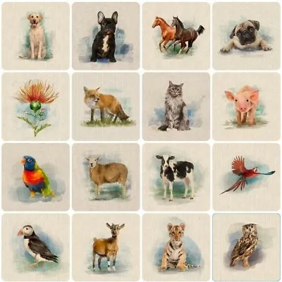 39 NEW! Country Creatures Animal Linen-Look Cotton-Rich Fabric CUSHION PANELS. • £7.70