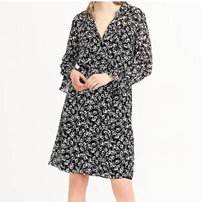 J.Crew Mercantile  Drapey Tie-Front Dress In Black Ivory Blossom Print Sz Medium • $22