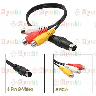 TRIXES 4 Pin S Video To 3 RCA TV Cable Male NEW Cable Lead For Laptop PC Audio • £3.95