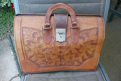 Vintage Carved Leather  Briefcase By Manels Leather Goods Makati Philippines • $21.90