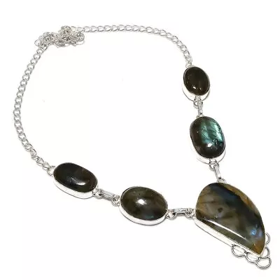 Natural Labradorite Gemstone 925 Sterling Silver Jewelry Necklace 18  Gift C839 • £4.74