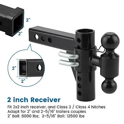 Adjustable Trailer Hitch 2  Receiver - 6  Rise / 6  Drop Hitch 12500 LBS • $70.80