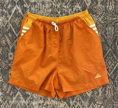 VTG 90s ADIDAS Two Tone Orange Nylon Soccer Shorts SZ M Running Jogging Futbol  • $49.95