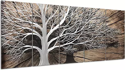 Yihui Arts 3D Silver Tree Metal Wall Art Hand Grind On Aluminum Brown Rustic In • $222.76