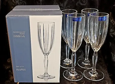 NEW In Box Waterford Marquis OMEGA Set Of 4 Crystal Champagne Flute Glasses • $80