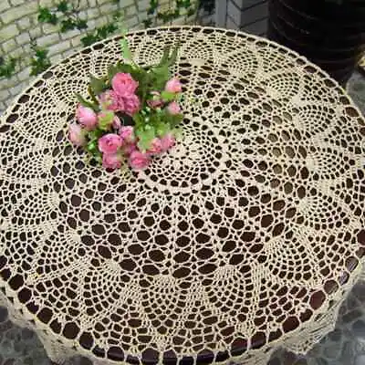 Round Crochet Openwork Table Cloth Cotton Lace Mat Vintage Home Decoration • $29.66