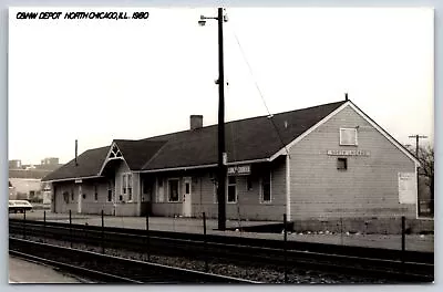 North Chicago Illinois~C&NW Railroad Depot~Train Station~1980 RPPC • $16