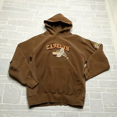 VINTAGE Cabela's Field Duty Hoodie Adult Large Brown Heavyweight Pheasant Logo • $37.44