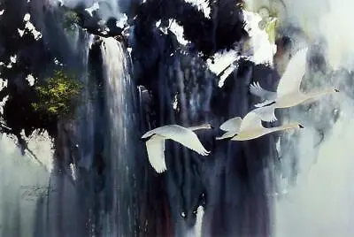 Morton Solberg  Across The Falls  Swan Signed Print Image Size 26.5  X 17.75  • $67.99