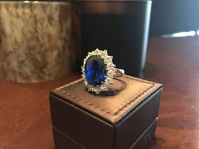 £840.12 • Buy 18K White Gold Oval Cut 4.40 Ct Solid Sapphire & Diamond Engagement Ring Size 5