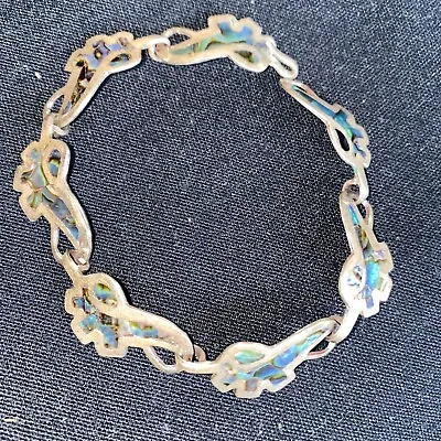 Mexico Bracelet Inlay Abalone Shell 925 Sterling Silver Vintage Signed • $32