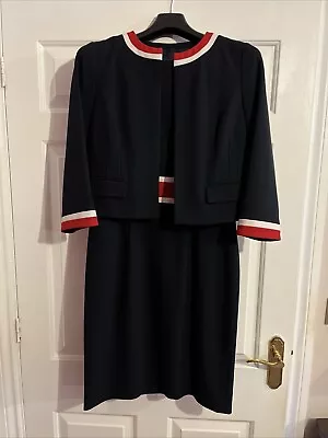 Hobbs Jackie O Annabel Navy Red White Shift Dress Jacket Suit 10 Kate Garraway • £75