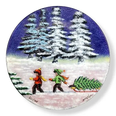 Vtg 1973 Mingolla Copper Enamel Art Winter Scene Snow W/ Children Signed 651/100 • $27.99