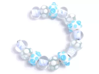 New 15 Pc Set Fine Murano Lampwork Glass Beads - 12mm Stripes & Dots - A7110c • $4.99