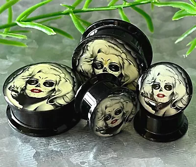 PAIR Zombie Day Of The Dead Marilyn Monroe Acrylic Screw Fit Tunnel Plugs Gauges • $13.95