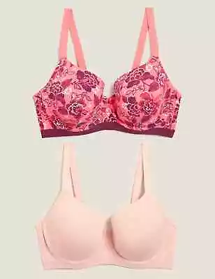 BNWT M&S 2 Pack Cotton Padded Wired Full Cup Bras  32B  32DD 34D 40C  (ST70/755) • £10.99