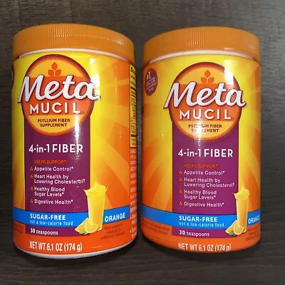 2 X Meta Mucil Fiber 4-in-1 Sugar-Free Orange Powder 30 Teaspoon 6.1 Oz Exp2025+ • $22.22