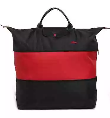 Longchamp Expandable Le Pliage Nylon Large Travel Bag Tote Bag ~NIP~ BLACK/ RED • $175.50