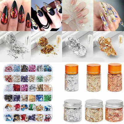 Nail Foil Paper Holographic Flakes Nail Art Sticker3D Manicure Decoration Gold ~ • $1.20