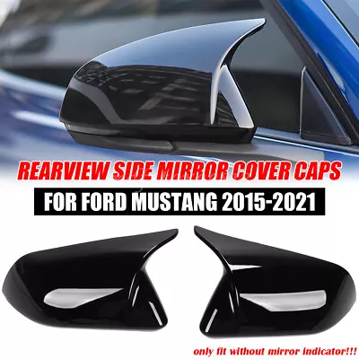 Gloss Black Rearview Side Mirror Cover Caps Horn Style For 2015-22 Ford Mustang • $26.50