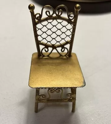 Miniature Brass Dollhouse Chair Wicker Style Back 2.5  • $8