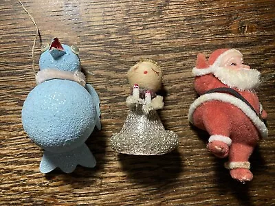 Retro Christmas Ornaments. Set Of 3 Santa Bird And Angel • $9