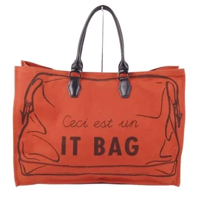 Longchamp 2009 Limited Edition Ceci Est Un IT Bag Orange Canvas Printed Shopper • $199