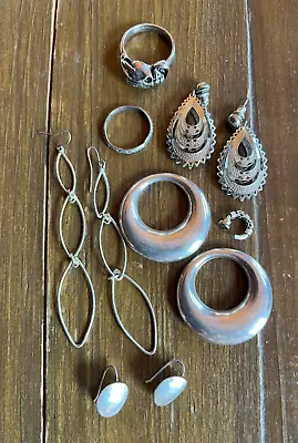 11 Pieces Vintage Silver Jewelry Mixed Lot: Skull Ring Nose Ring-some Sterling • $5.99