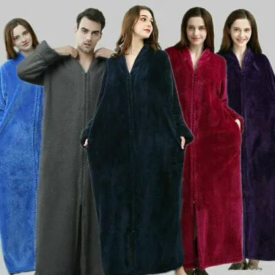 $21.99 • Buy AU Ladies Dressing Gown Fleece Zip Bathrobe House Coat Winter Men Towelling Robe