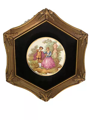 Set/2 Signed Vintage Fragonard French Limoges Velvet Gold Framed Tile Hangings • $42