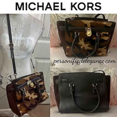 Michael Kors Hamilton Brown Suede/Calf Hair Camouflage Traveler Handbag $328 • $115