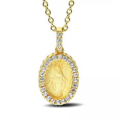 18k Gold Plated Silver CZ Miraculous Medal Pendent Necklace Virgin Mother Mary • $29.99
