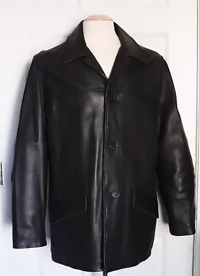 Stunning Mens Black 100% Lambskin Leather Car Dress Coat Size M Outstanding Cond • $100