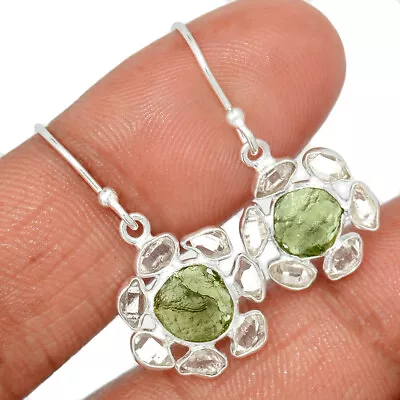 Natural Genuine Czech Moldavite & H.D. 925 Silver Earrings SY6 CE28619 • $16.99