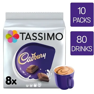 Tassimo Hot Chocolate Pods Cadbury T Discs 10 Packs (80 Drinks) • £39.99