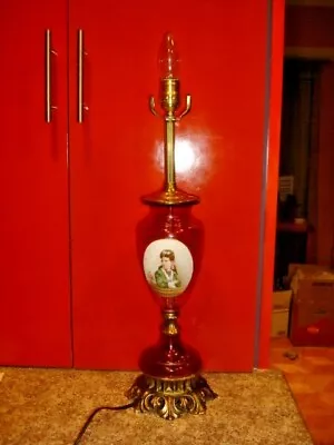 19th Moser Bohemian CRANBERRY Glass WOMAN Portrait Lamp • $450