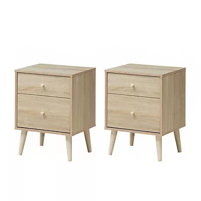 Set Of 2 Nightstand 2-Drawer Beside End Side Table W/Rubber Legs Oak Finish • $153