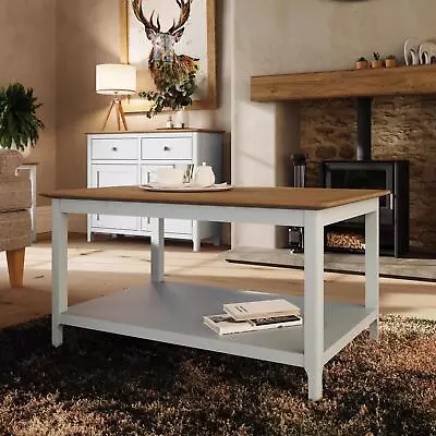 Oak Veneer Top Coffee Table With Shelf Living Room Furniture Linen Cream • £99.95