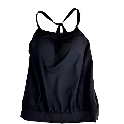 Land’s End Mastectomy Blouson Tankini Swimsuit Top Size 12 Black Racerback • $30