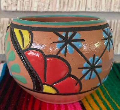 Mexican Ceramic Flower Pot Planter Folk Art Pottery Handmade Talavera #2 • $19.99