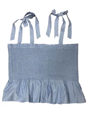 J Crew Blue Chambray Smocked Yoke And Peplum  Top Spaghetti Strap Sz Xl And NWT • $24.50