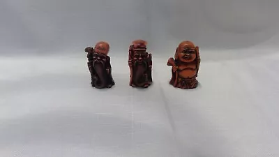 Japanese Immortal Figurines Trio 3 Carved Red Resin Sculpture 6cm Tall Vintage • $34.98