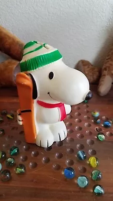 Vntg Hard Plastic Snoopy W/Skies Coin Bank 7  1966 • $12