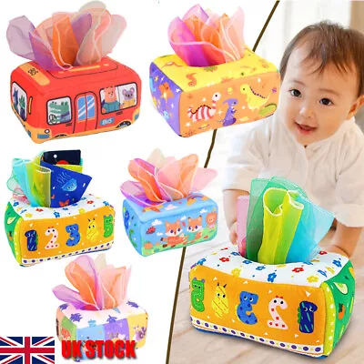 Baby Tissue Box Sensory Toy Magic Crinkle Tissues Colorful Scarve Preschool UK • £7.37