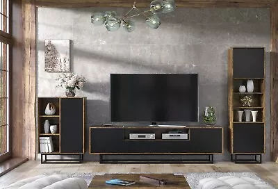 Living Room Set Loft Retro Industrial TV Unit Stand Vintage Oak Cabinet Cupboard • £159.90