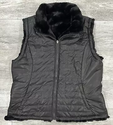 Nicole Miller Original Womens Faux Fur Reversible Puffer Vest Size XL Black • $22.99