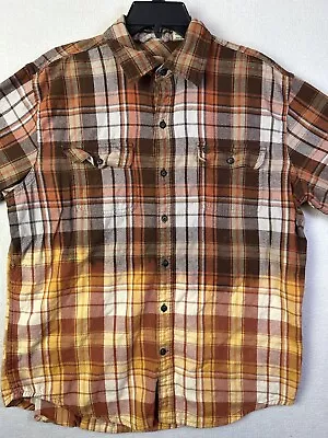 Timberland Flannel Shirt Long Sleeve Brown Plaid Button Down Men Size L • $12.99