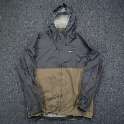 Patagonia Pullover Mens Medium Gray Tan Torrentshell Full Zip Pockets Hooded * • $69.80