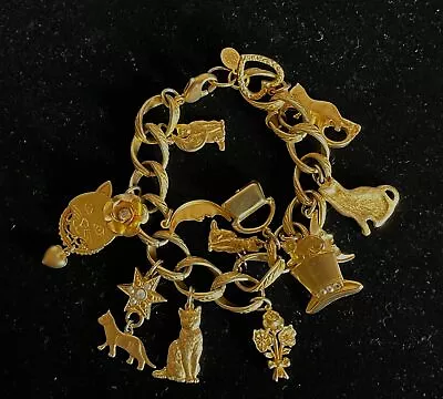 KIRKS FOLLY Gold Fashion HearCat CHARM BRACELET Stars & Moons 13 Charms • $44.95