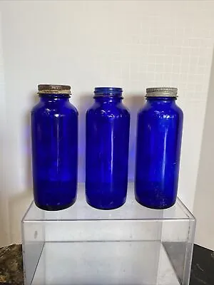 3 Vintage Glass Blue Cobalt BROMO SELTZER Bottles 6” • $14.99